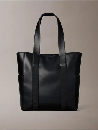 Calvin Klein Womens Logo Webbing Strap Tote Bag - Black