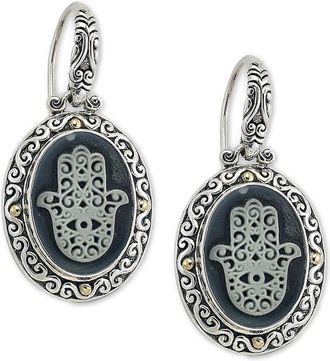 Samuel B. 18K & Silver Black Agate Hamsa Earrings