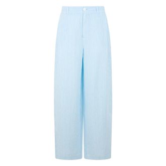 120% Lino 120% Lino, Wide Trousers, female, Blue, Size: XS Linen Striped Pants