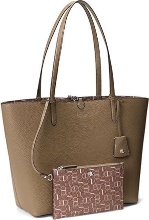 Lauren Ralph Lauren Faux-Leather Large Reversible Tote Bag Handbags Rider Geo/Taupe Brown, Faux Leather/Polyurethane