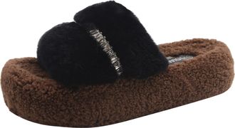 Generic Black Womens Letter Thick Sole Slippers Height Enhancing for Fashion and Function in Fall and Winter Ideal for Walking and Standing with Supportive Ar