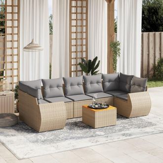 vidaXL Vidaxl - Juego De Sof&aacute;s De Jard&iacute;n Con Cojines Beige 8 Pzas Rat&aacute;n Pe