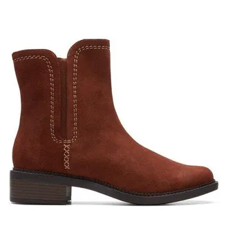 Clarks Maye Zip 26168048 Boots Womens Brown Suede Pull-On Bootie KHD899