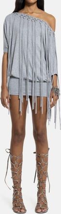 Jaded London Ophidian Fringe Jersey Minidress in Stone at Nordstrom, Size 12