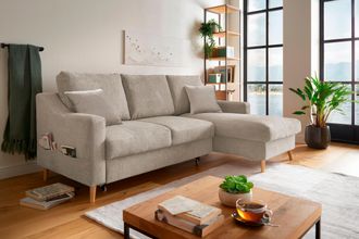 Inosign Ecksofa »Valentina L-Form« 2 Zierkissen, mit Seitentasche, ausziehbarer Liegefläche, Bettkasten