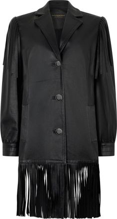 Philosophy di Lorenzo Serafini Jassen, Dames, Zwart, L, Polyester, Fringed Faux Leather Jacket