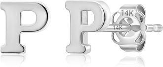 MAX + STONE 14k Yellow or White Gold Small Script Initial Letter Stud Earrings