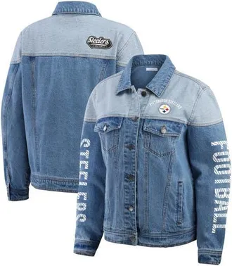 WEAR by Erin Andrews Womens WEAR by Erin Andrews Pittsburgh Steelers Full-Button Denim Jacket at Nordstrom, Size Xx-Large