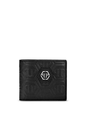 Philipp Plein monogram leather wallet - men - Polyurethane/Viscose/Calf Leather/Polyamide - One Size - Black
