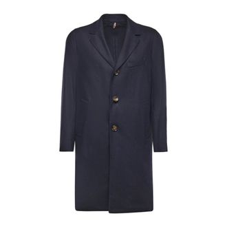 Santaniello Single-Breasted Coats - Heren - Mantel - Blauw - S - Leer - Jassen