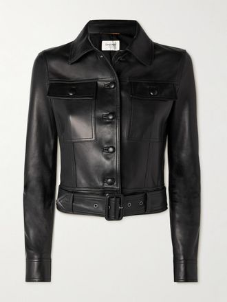 Saint Laurent Giacca Biker In Pelle Con Cintura - Nero