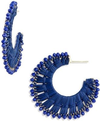Panacea Beaded Raffia Hoop Earrings in Navy at Nordstrom