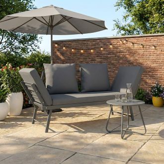 IDMarket Sof&aacute; De Jard&iacute;n Nola De 2/3 Plazas Y Banco Convertible Con Reposabrazos Reclinables De Metal Y Cojines Gris Antracita