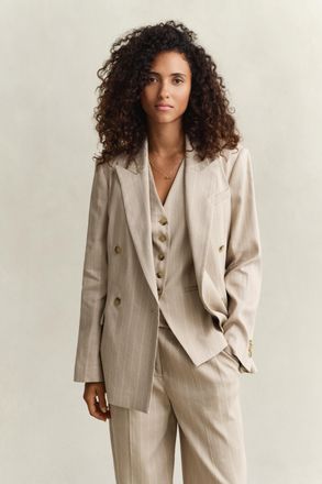 GANT Women Pinstriped Linen Blend Blazer (38) OAT BEIGE