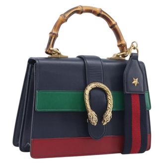 Gucci Dionysus Bamboo Top Handle Leather Navy Leather Handbag (Pre-Owned)