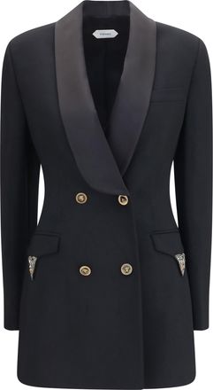Versace Womens Blazer Double-Breasted Wool Black Fleece (ovis Aries) Dress
