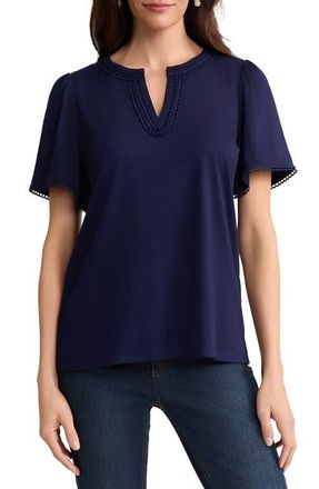Jones New York Split Neck Top in Pacific Navy at Nordstrom, Size X-Small