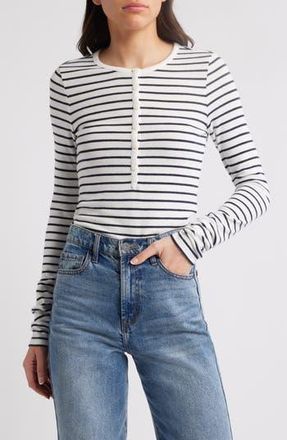 Rag & Bone The Stripe Knit Henley in Whitemult at Nordstrom Rack, Size X-Large