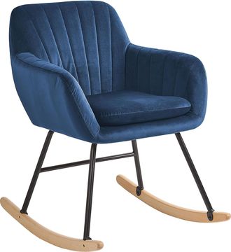 Beliani Beliani - Silla Mecedora De Terciopelo Azul Oscuro Patas De Metal Patines De Madera Estilo Moderno Liarum