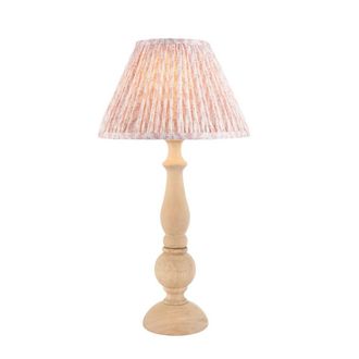 Netlighting Hidcote Wood Table Lamp Peach Fabric Leaf Shade 30cm B22 in Brown