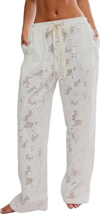 Free People Day Drift Eyelet Pajama Pants in White Alyssum at Nordstrom, Size X-Large