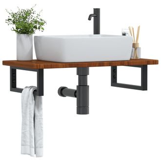 Berkfield Home Basin Shelf Wall Mounted Steel & Solid Wood Oak in Brown