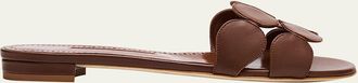 Manolo Blahnik Circle-Cut Leather Flat Slide Sandals