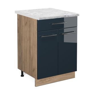 Vicco Armarios De Cocina Fame-line, Azul Oscuro Alto Brillo, 60 Cm Con Caj&oacute;n, Et M&aacute;rmol Vicco