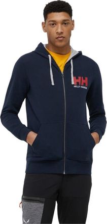 Helly Hansen Logo Full Zip Hoodie - Heren - Sportshirts - Blauw - S - Katoen - Fitness