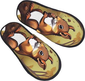 Generic Fuzzy Slippers Nut-Eating Squirrel Unisex Slippers Portable Anti-Slide Slipper For Hotel Spa Home L