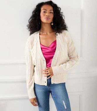 Karen Kane Shaya Cable Knit Cardigan In Sand