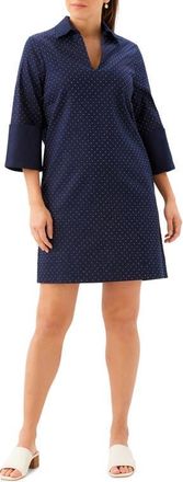 Karen Kane Diamante Detail Stretch Cotton Shift Dress in Navy at Nordstrom, Size X-Large