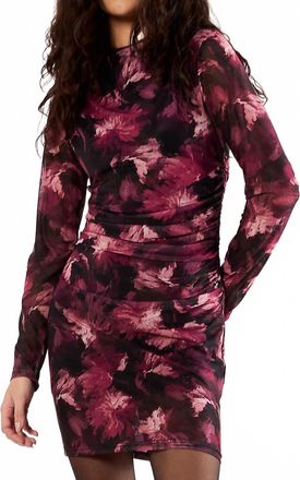 Apricot Paintbrush Floral Mesh Midi Dress In Black
