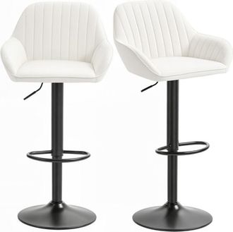 HOMCOM Homcom - Juego De 2 Taburetes De Bar Giratorios, Altura Ajustable 87-107 Cm, Tapizada En Terciopelo, Respaldo Y Reposapi&eacute;s, Crema