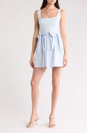 All in Favor Front Bow Fit & Flare Minidress in Light Blue at Nordstrom, Size Medium