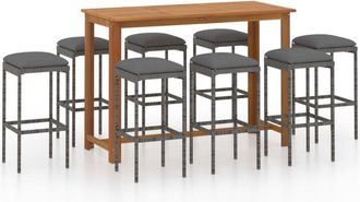 vidaXL Set De Bar Para Jard&iacute;n 9 Piezas Y Cojines Rat&aacute;n Sint&eacute;tico Gris Vidaxl