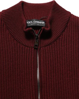 Dolce & Gabbana Mens Half-Zip Ribbed Virgin Wool Sweater Burgundy