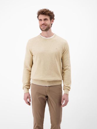 Lerros Strickpullover LERROS Sportiver Strickpullover, Herren, Gr. XXL, tender beige melange, 100% Baumwolle, Rundhals, Pullover Strickpullover