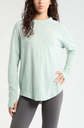 Zella Relaxed Washed 2.0 Long Sleeve Slub Tee in Teal Tide at Nordstrom, Size Small