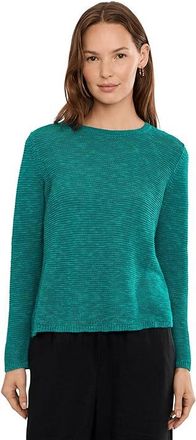 Eileen Fisher Organic Linen Cotton Slub Crew Neck Pullover Womens Sweater Teal : LG, Cotton/Linen