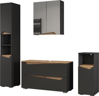 Vicco Conjunto De Muebles De Ba&ntilde;o Marelle, Antracita/roble Artesanal, 4 Piezas, Vicco