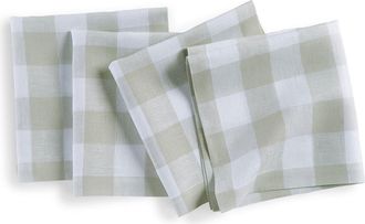 Solino Home Linen Dinner Napkins Set of 4, 20 x 20 Inch for Dining Table, Holiday and Everyday Table Decor - Buffalo Check in Sage And White at