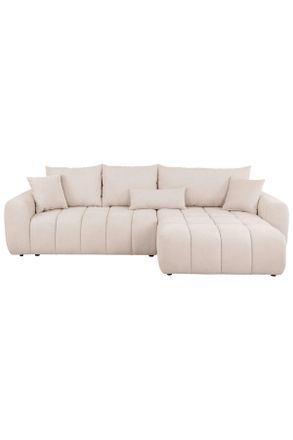 CARRYHOME Ecksofa, Creme, Textil, F&uuml;llung: Silikon, Schaumstoffflocken,Silikon, Schaumstoffflocken, Ottomane rechts, L-Form, 298x168 cm, Stoffauswahl, seitenver