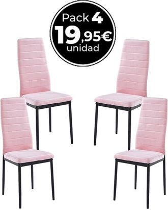 Regalos Miguel Packs Sillas Comedor - Pack 4 Sillas Lauter Terciopelo - Rosa