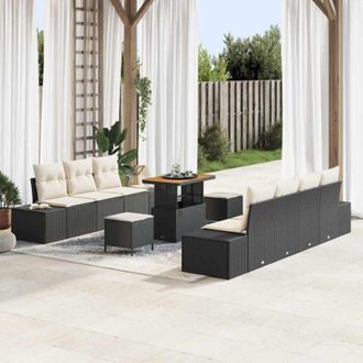 vidaXL Conjunto De Sof&aacute; De Jard&iacute;n 10 Pcs Negro, Crema 90 X 55 X 71 Cm Vidaxl