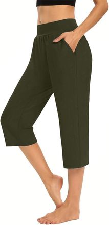 Generic Womens Cropped Capri Trousers UK Sale-Clearance Ladies Mid Waisted 3/4 Length Trousers Elastic Waist Trouser Straight Leg Pants with Pockets Shorts So