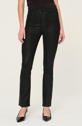 DL1961 Halle Instasculpt Raw Hem High Waist Ankle Straight Leg Jeans in Black Coated at Nordstrom Rack, Size 32