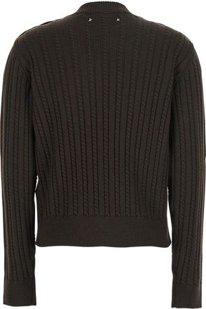 Golden Goose Womens Brown Crewneck Sweater With Interwoven Design Virgin Wool Polyamide Tops Top