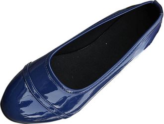 Generic Dark Blue Ladies Everyday Round Toe Flat Shoes Slip-On Style with Low Heel and Flexible Construction for Comfortable Walking
