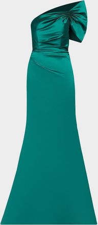Teri Jon One Shoulder Ruched Taffeta Gown
